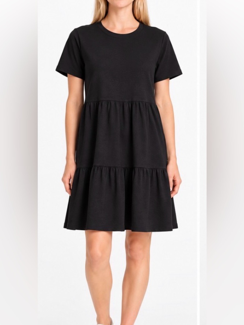 Como Vintage Black Tiered Cotton T-Shirt Dress with Pockets New in Package